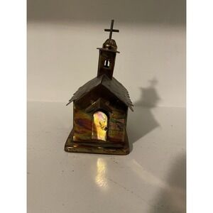 Vtg Berkeley Designs Tin Copper Church Music Box  "Amazing Grace" Tested Works